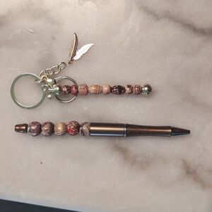 Matching wooden beads keychain and pen